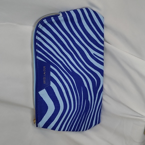 Estee Lauder x Quentin James Makeup bag 5 x 10" blue stripes New cosmeti… - Picture 3 of 7